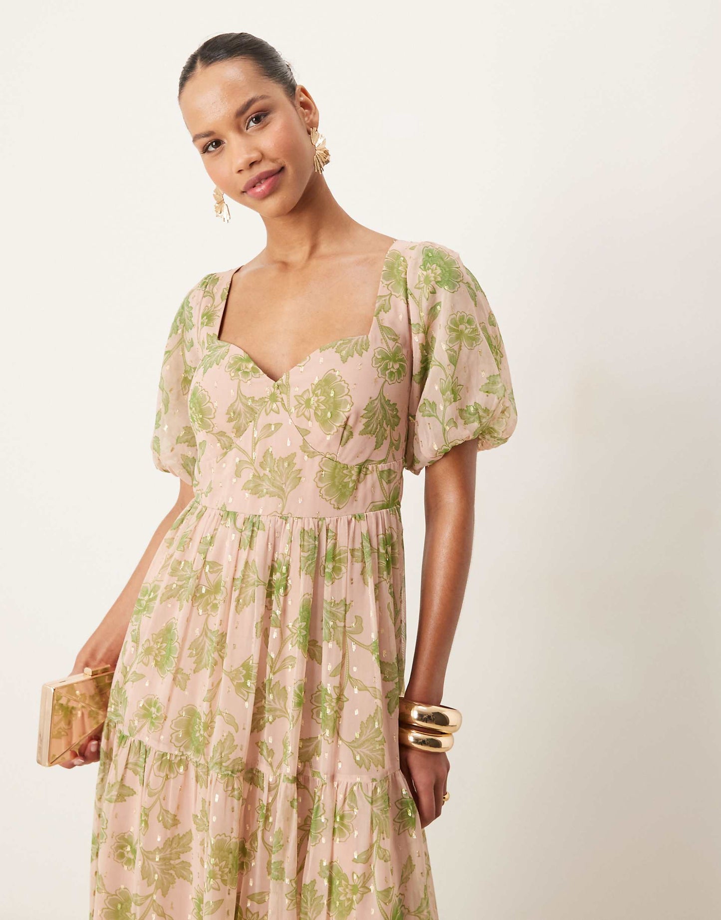 Floral Print Sweetheart Neck Midaxi Dress