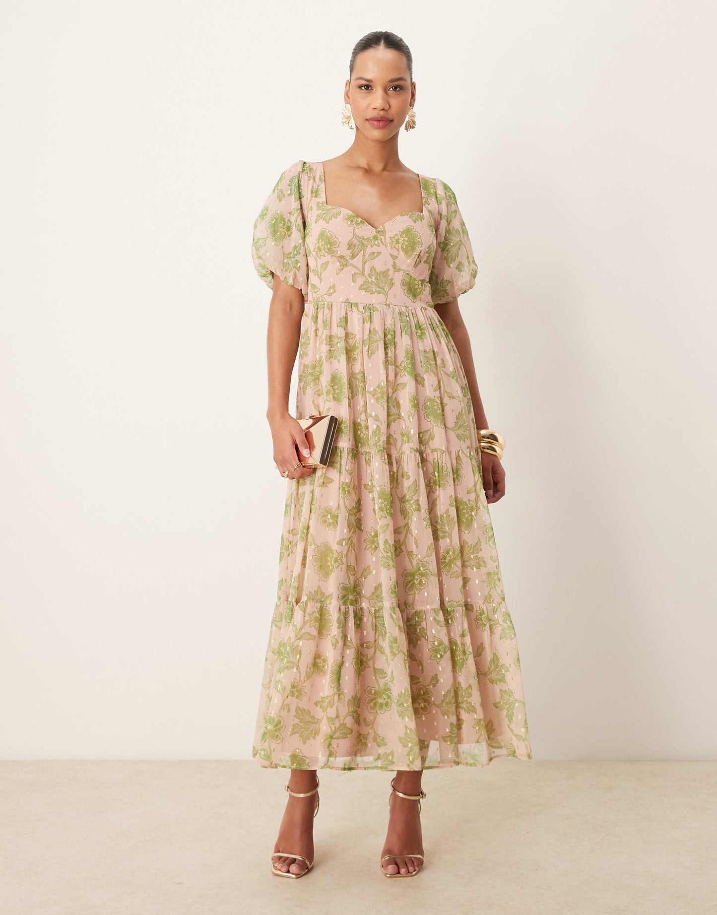 Floral Print Sweetheart Neck Midaxi Dress