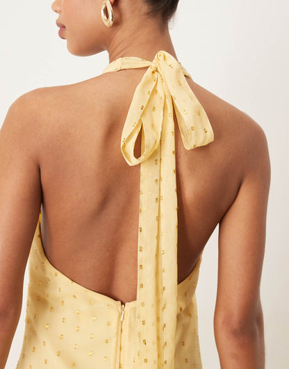 Gold Foil Halter Neck Maxi Dress