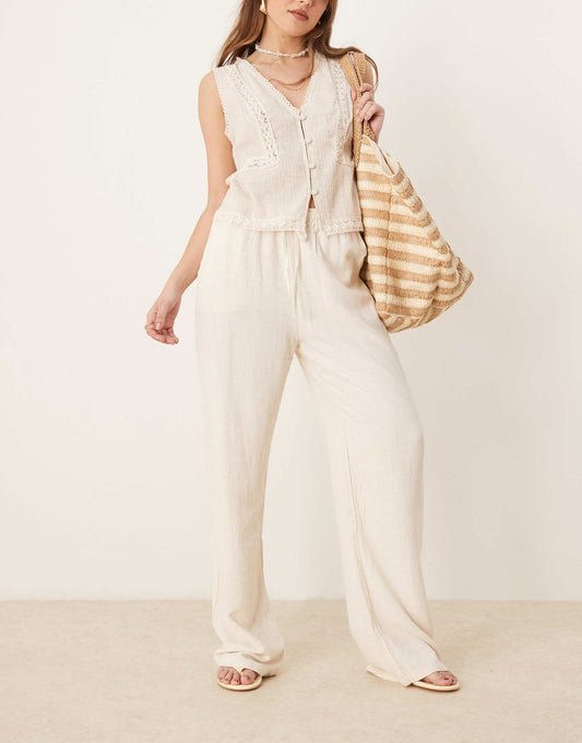 Linen Look Pull On Trouser