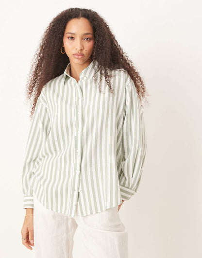 Relaxed Fit Linen Look Stripe Shirt