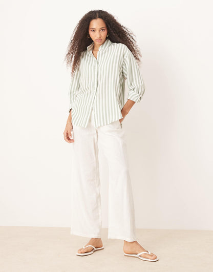 Relaxed Fit Linen Look Stripe Shirt