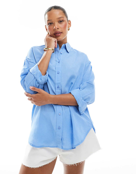 Relaxed Fit Linen Look Shirt