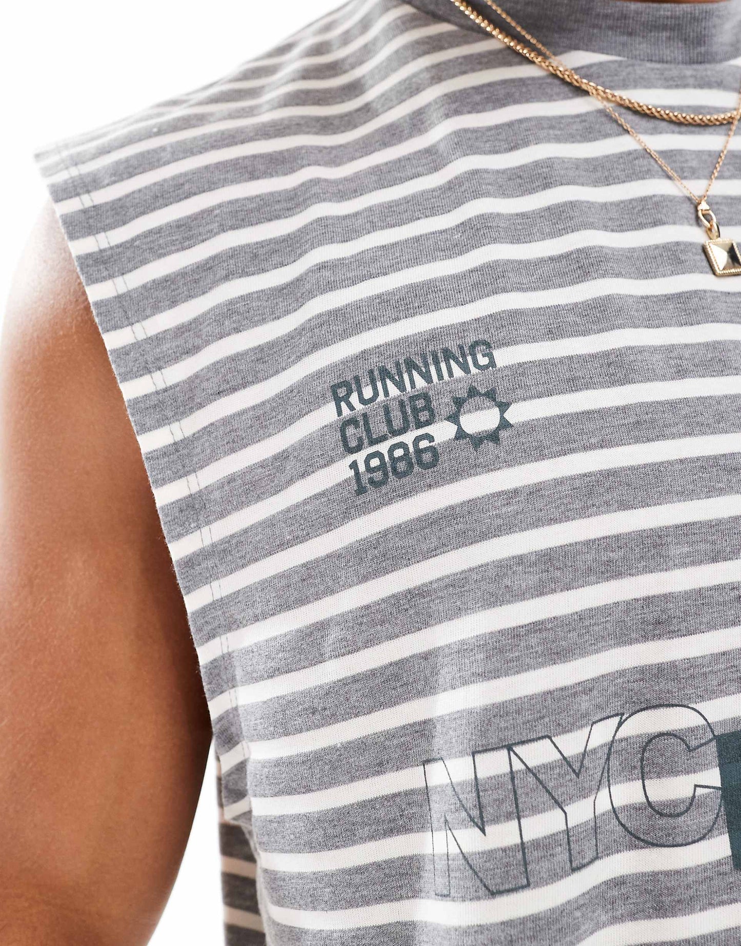 Oversized Boxy Striped Tank With Front Chest Print