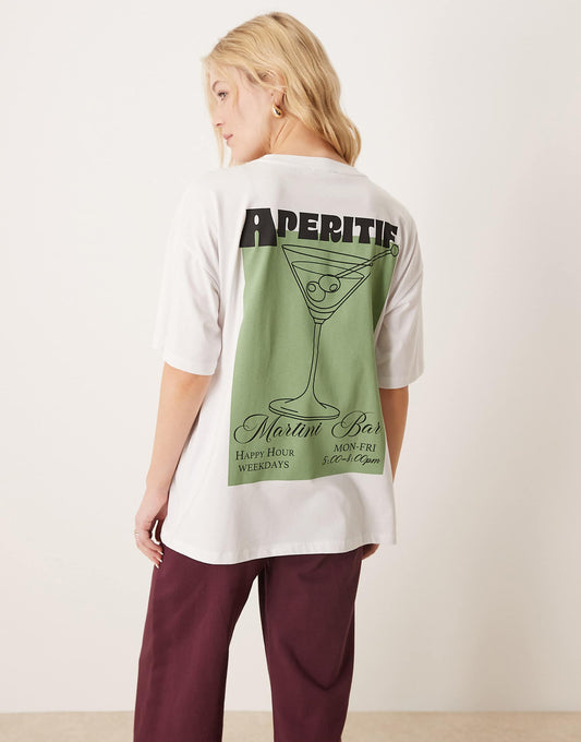 Oversized White Tee With Aperitif Cocktail Graphic