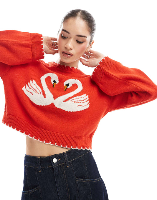 Blanket Stitch Swan Heart Jumper