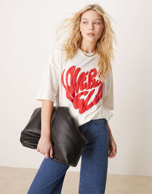 Oversized Tee With Lovers Club Valentines Graphic