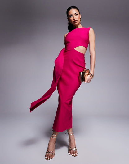 One Shoulder Midaxi Dress With Belt