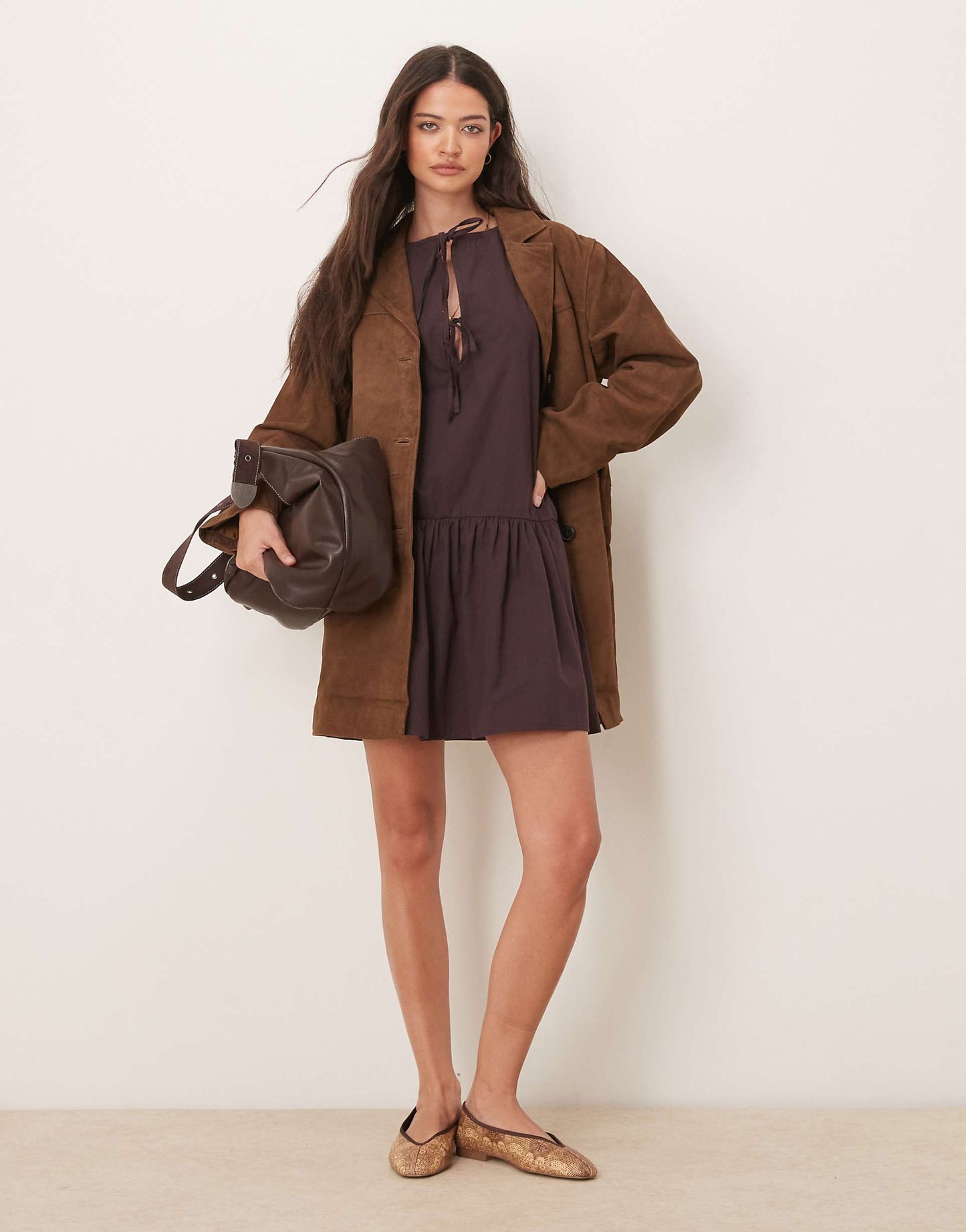 Poplin Keyhole Detail Drop Waist Mini Dress