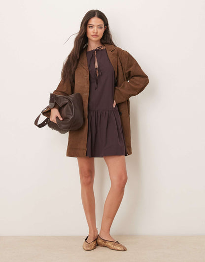 Poplin Keyhole Detail Drop Waist Mini Dress