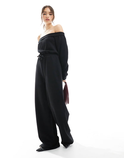 Off The Shoulder Jersey Wide Leg Jumpsuit