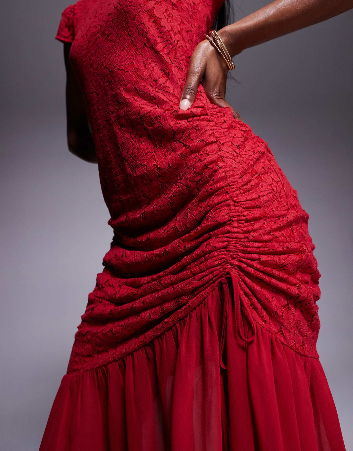 High Neck Lace Drop Waist Maxi Dress
