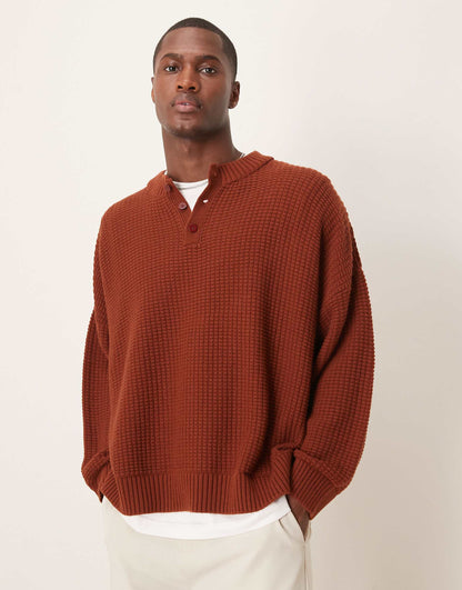 Super Oversized Boxy Jumper With Henley Neck