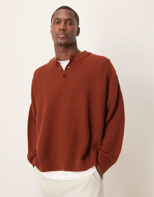 Super Oversized Boxy Jumper With Henley Neck