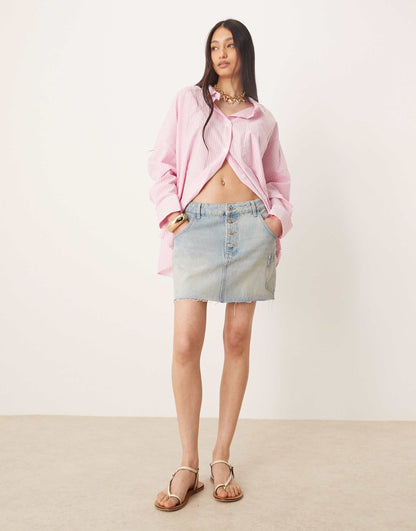 Denim Mini Skirt With Button Fly And Patch Pocket