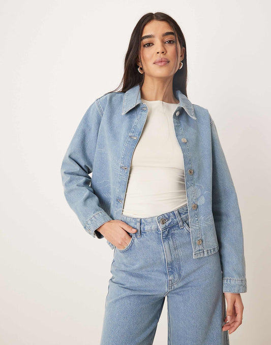 Denim Shirt With Wildflower Laser Design