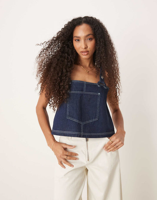 Denim Cami Top With Fisherman Strap Detail