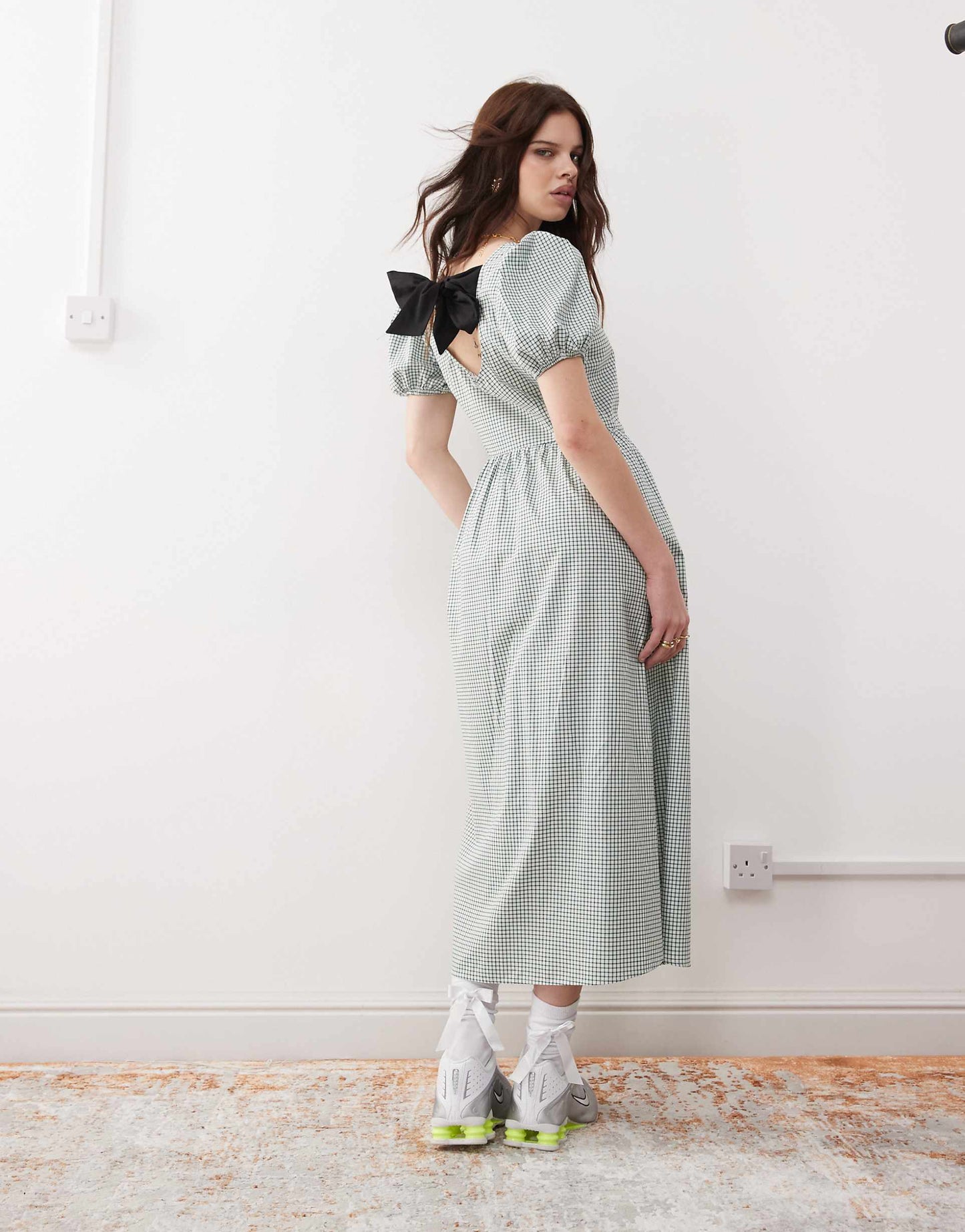 Midi Smock Dress With Bow Tie Back