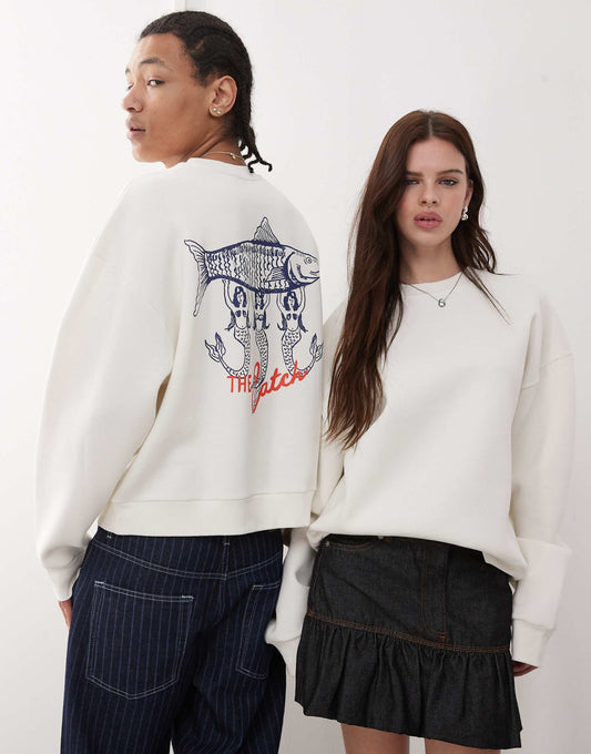Unisex Boxy Sweatshirt With Fisherman Back Graphic