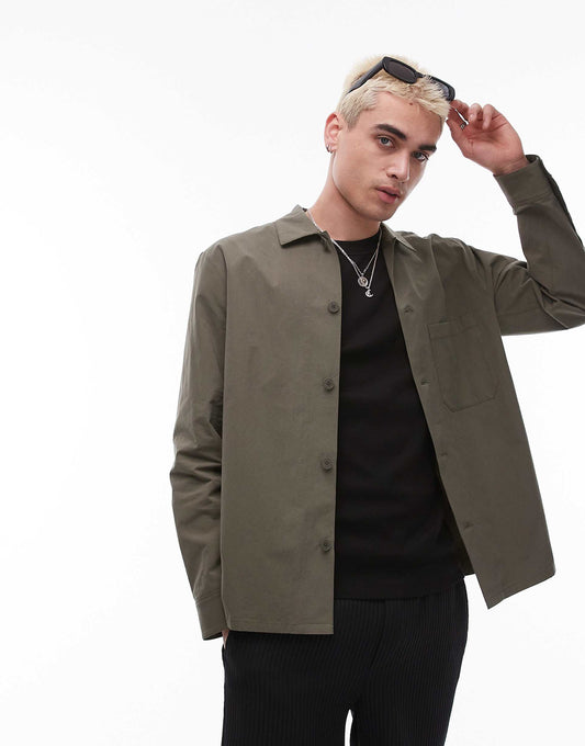 Heavy Poplin Overshirt With Button Front