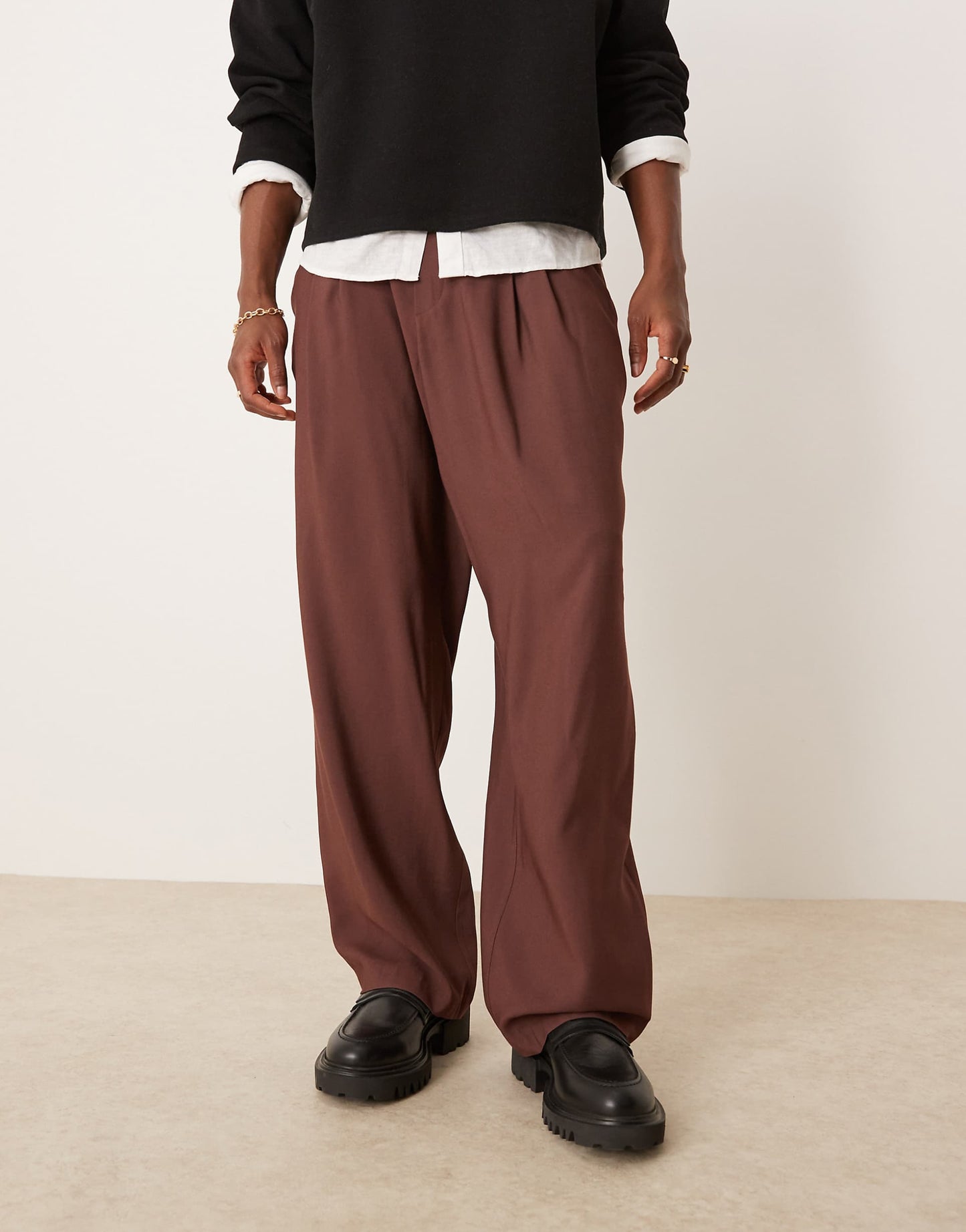 Wide Leg Smart Trousers With Elasticated Back And Double Pleat