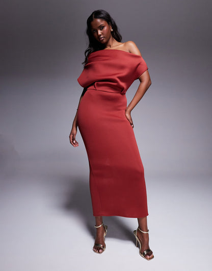 Dramatic Neckline Scuba Midi Dress