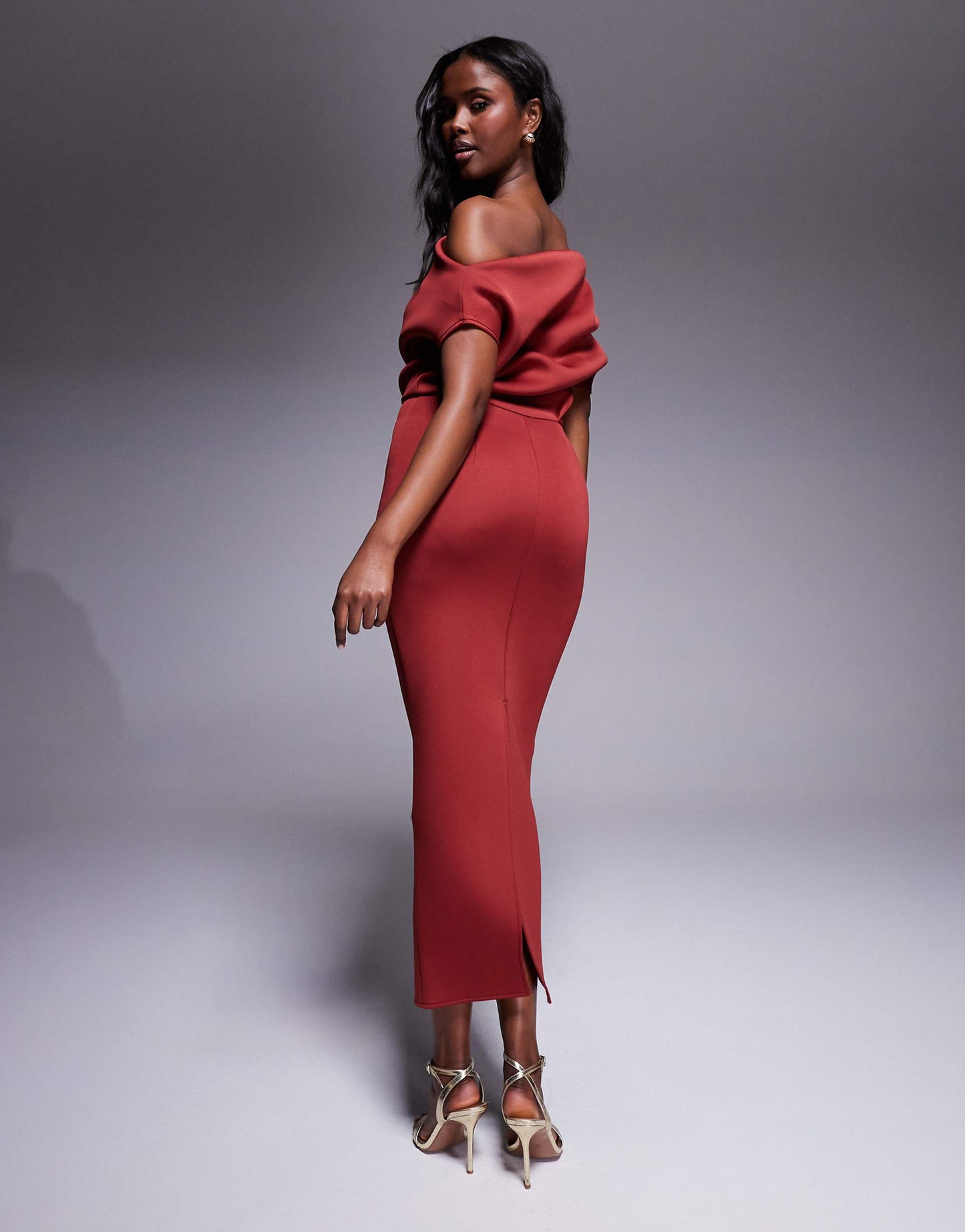 Dramatic Neckline Scuba Midi Dress