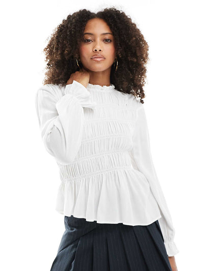 Asymmetric Ruched Detail Long Sleeve Top