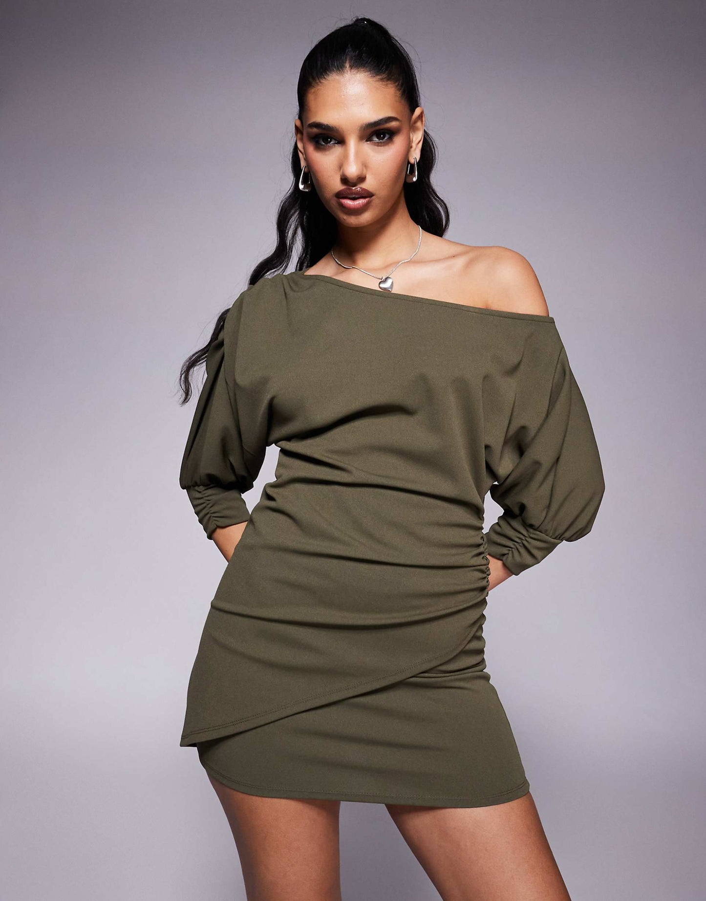 Slash Shoulder Wrap Skirt Mini Dress