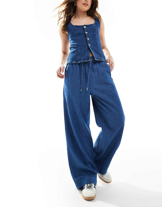 Denim Pull On Wide Leg Trousers