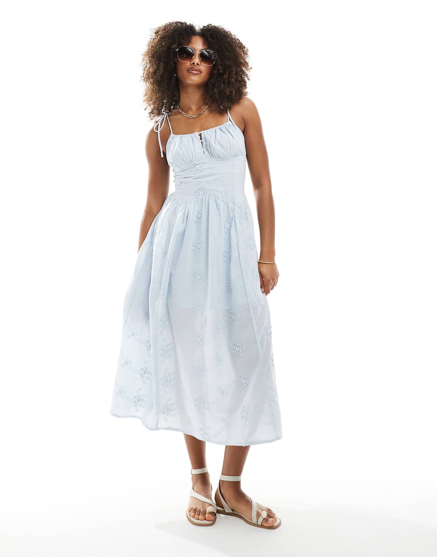 Milkmaid Broderie Strappy Midi Dress