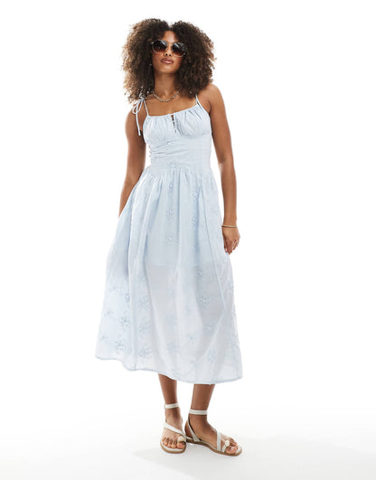 Milkmaid Broderie Strappy Midi Dress
