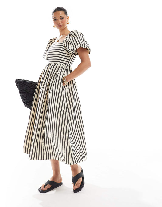 Puff Sleeve Milkmaid Midi Dress