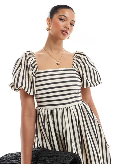 Puff Sleeve Milkmaid Midi Dress