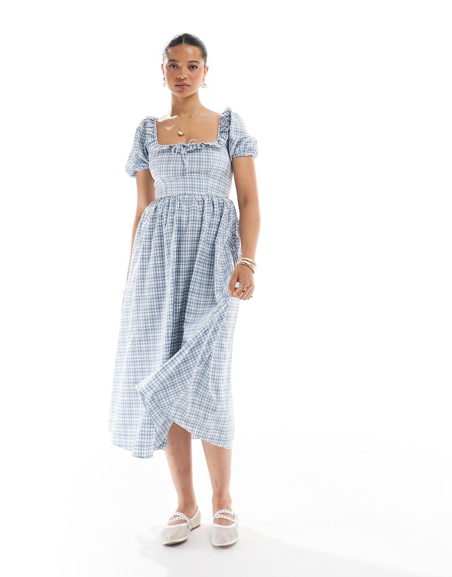 Corset Detail Check Midi Dress