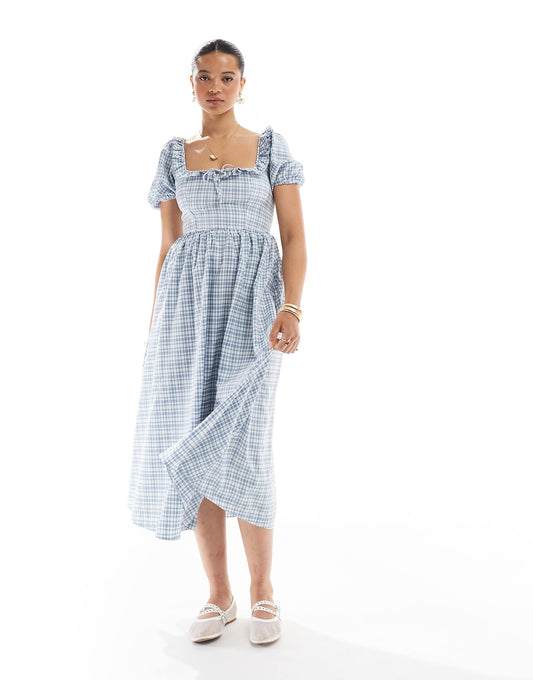 Corset Detail Check Midi Dress