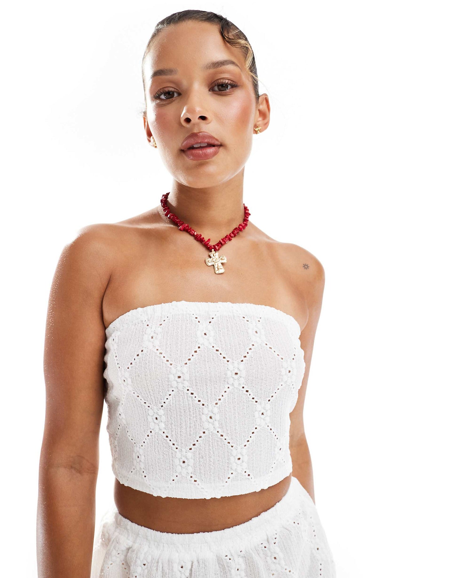 Co-Ord Broderie Shirred Crop Top