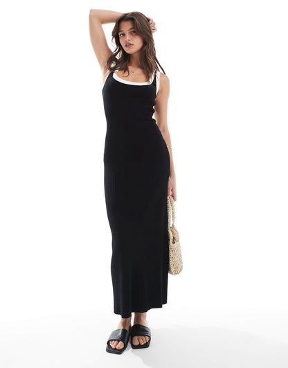 Tipped Detail Maxi Dress