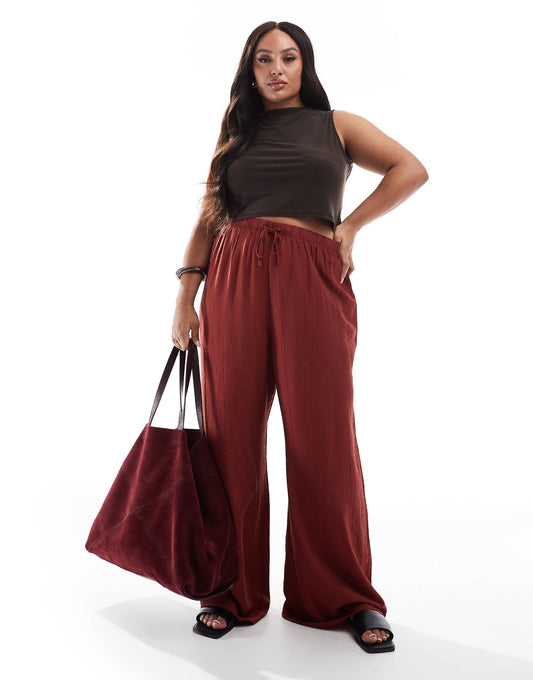 Curve Wide Leg Crinkle Trousers