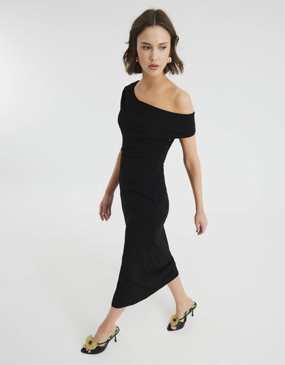 Off Shoulder Layered Midi Dress