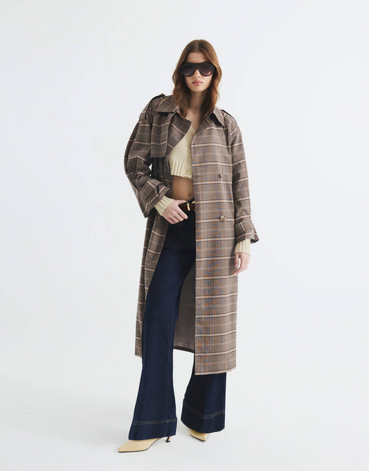 Check Belted Trench Coat