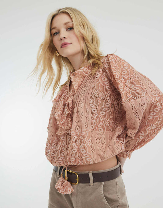 Long Sleeve Lace Ruffle Top