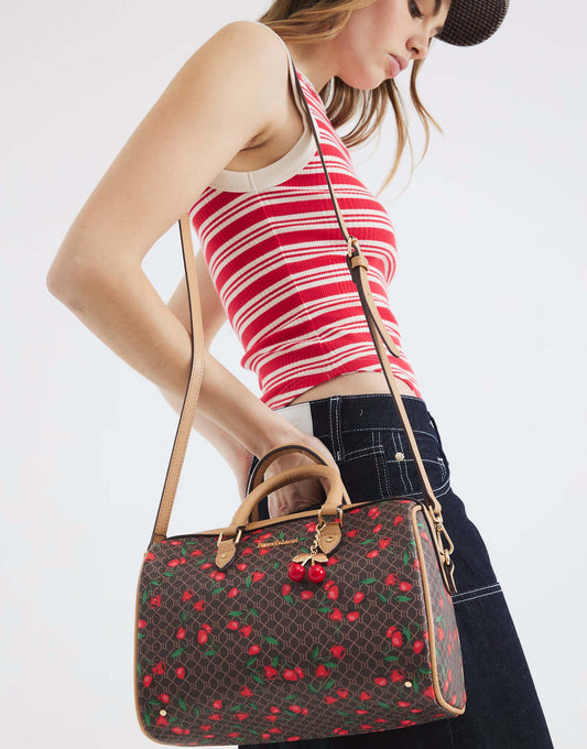 Faux Leather Cherry Bowler Bag