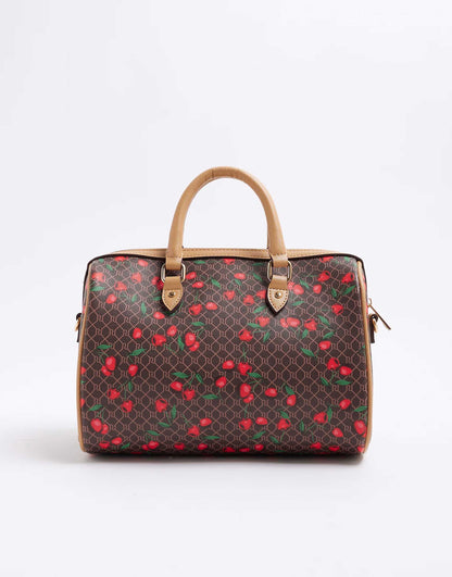 Faux Leather Cherry Bowler Bag