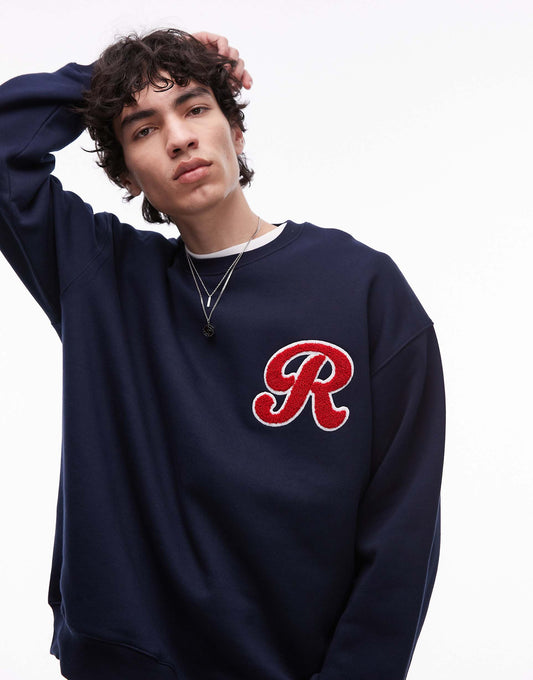 Oversized Fit Sweatshirt With Letter Chenille Embroidery