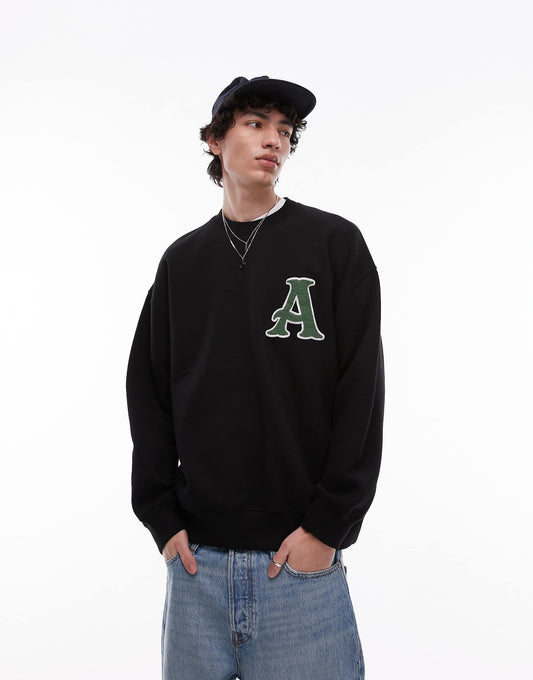 Oversized Fit Sweatshirt With Letter Chenille Embroidery