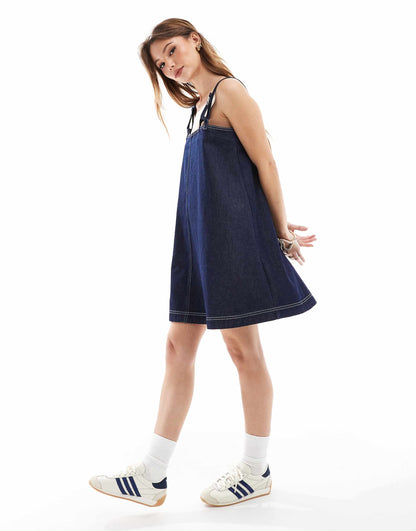 Denim Mini Dress With Fisherman Strap