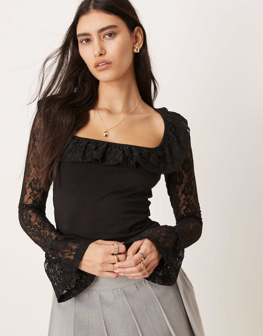 Lace Frill Square Neck Top