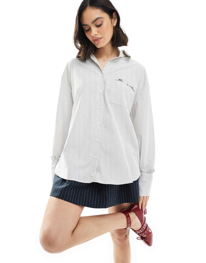 Ruffle Pocket Oversized Shirt