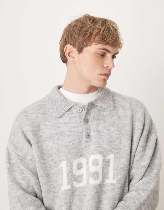 Oversized Boxy Polo With 1991 Embroidery